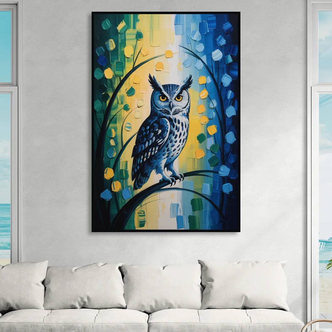 Minimalist Owl Silhouette Sitting Room - Black Canvas Wall Art