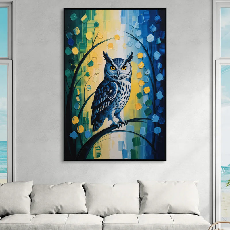 Minimalist Owl Silhouette Sitting Room - Black Canvas Wall Art
