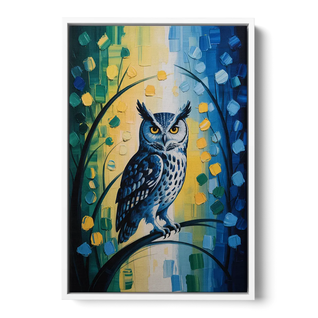 Minimalist Owl Silhouette Front - White Canvas Wall Art