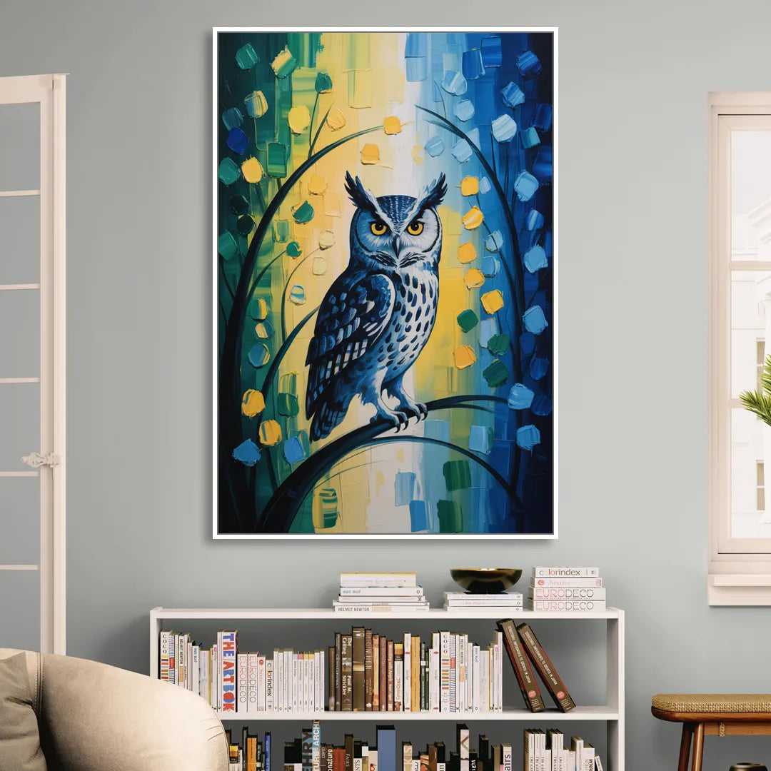 Minimalist Owl Silhouette Living Room - White Canvas Wall Art