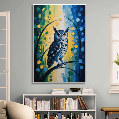 Minimalist Owl Silhouette Living Room - White Canvas Wall Art