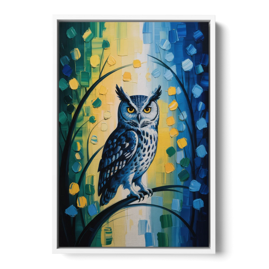 Minimalist Owl Silhouette - White Framed Canvas Wall Art - Front