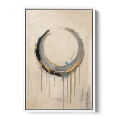 Minimalist Textured Gilded Enso Circle - White Framed Canvas Wall Art - Front