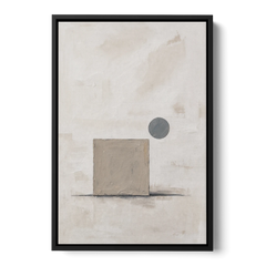 Minimalist Wall Decor with Driftwood Square and Slate Circle - Black Framed Canvas Wall Art - Front