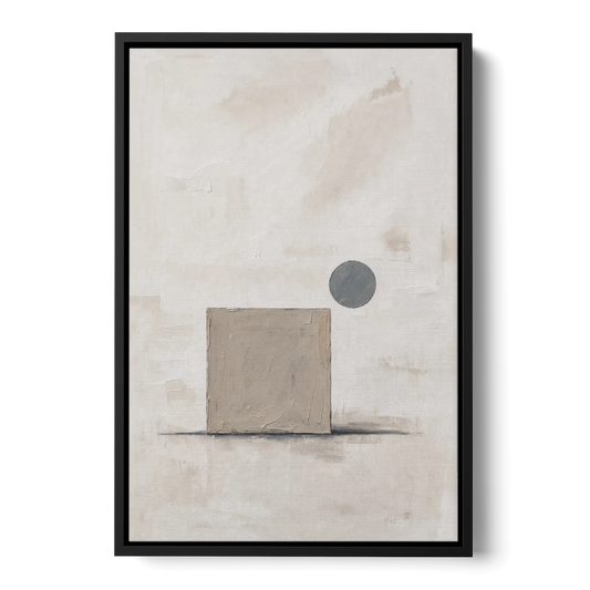 Minimalist Wall Decor with Driftwood Square and Slate Circle - Black Framed Canvas Wall Art - Front
