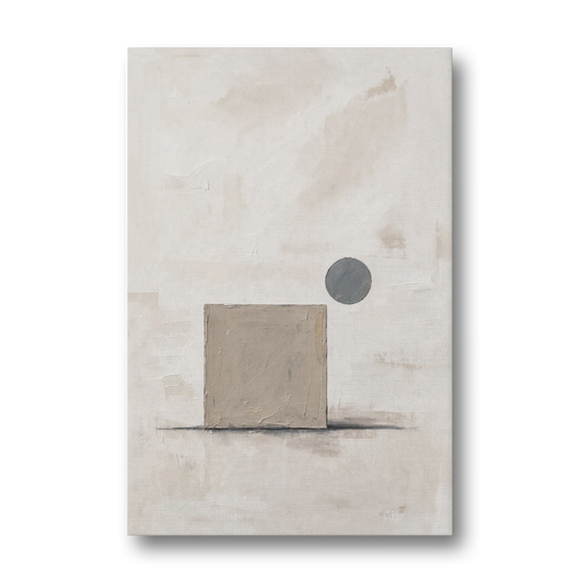 Minimalist Wall Decor with Driftwood Square and Slate Circle - Canvas Wall Art - Front