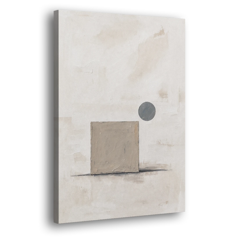Minimalist Wall Decor with Driftwood Square and Slate Circle - Canvas Wall Art - Side