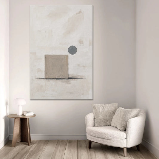 Minimalist Wall Decor with Driftwood Square and Slate Circle - Canvas Wall Art - Sofa - 40x60