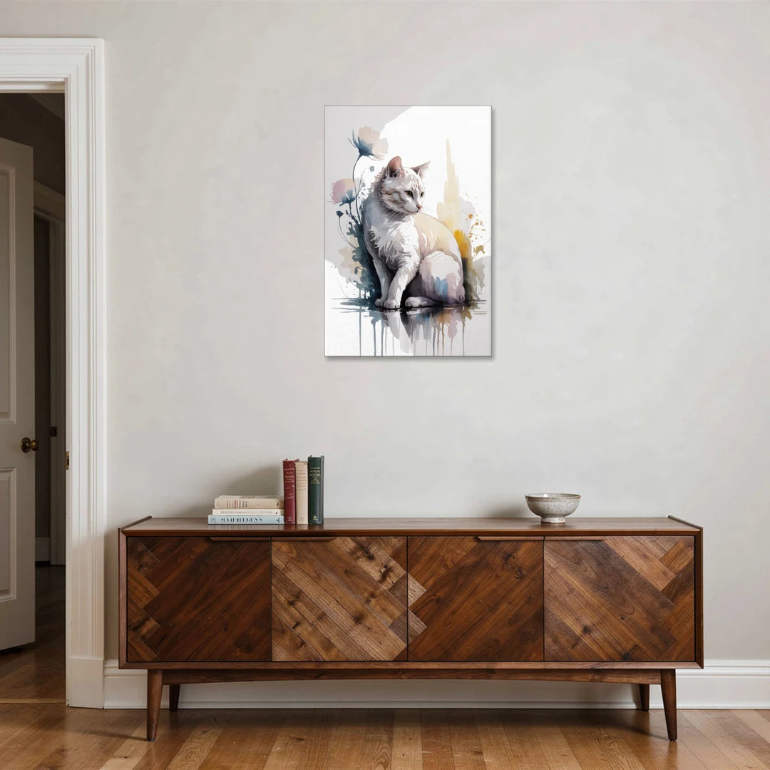 Minimalist White Cat - Canvas Wall Art - Coffee Table - 24x36