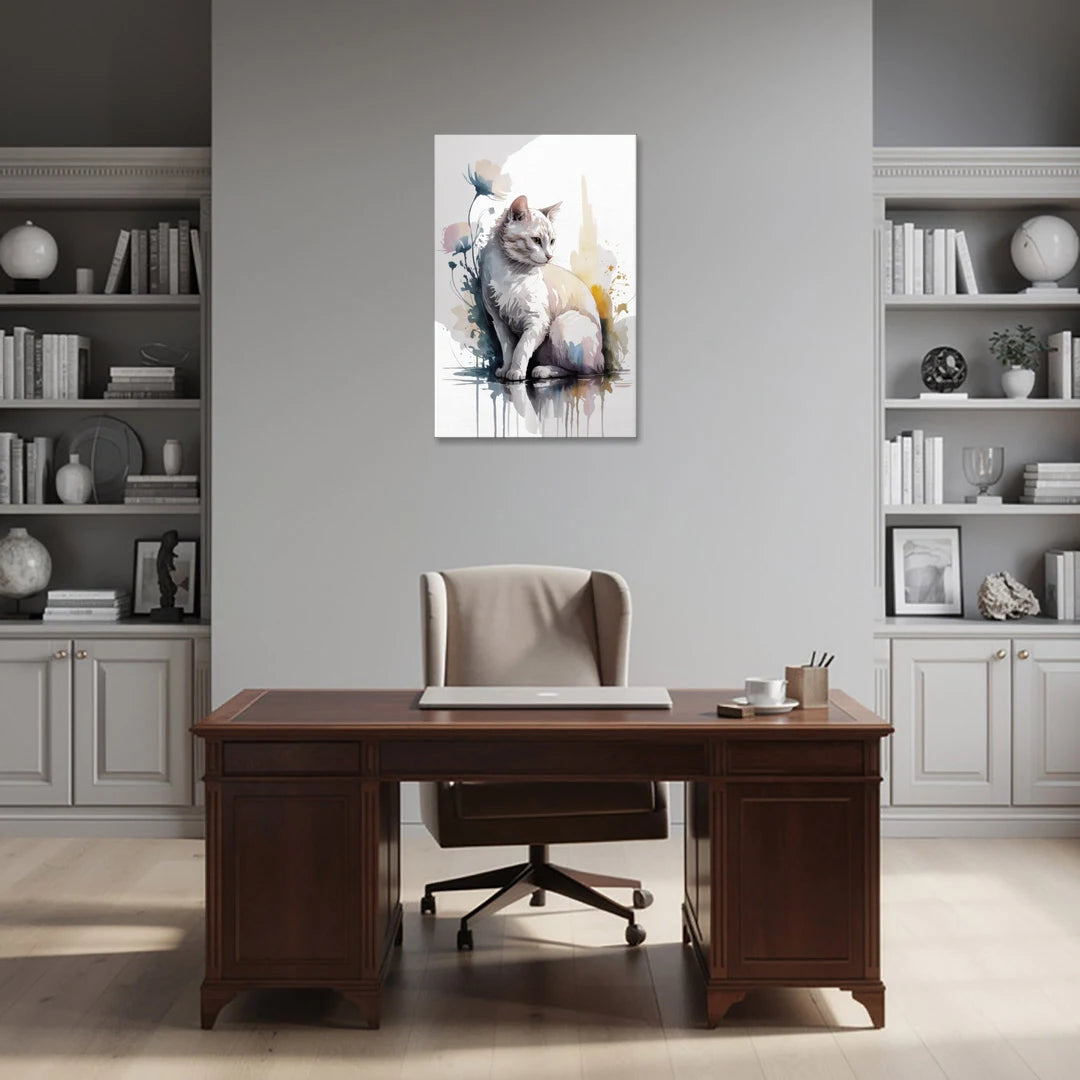 Minimalist White Cat - Canvas Wall Art - Office - 24x36