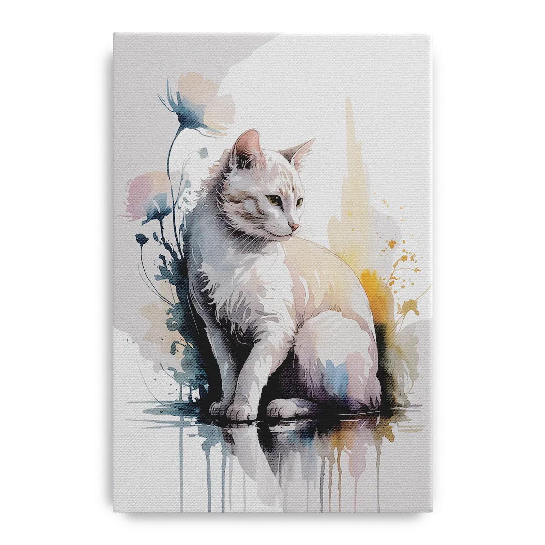 Minimalist White Cat - Canvas Wall Art