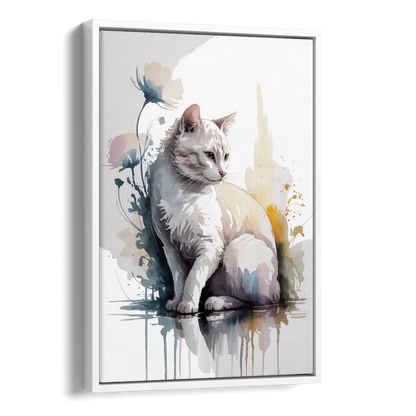 Minimalist White Cat Side - White Canvas Wall Art
