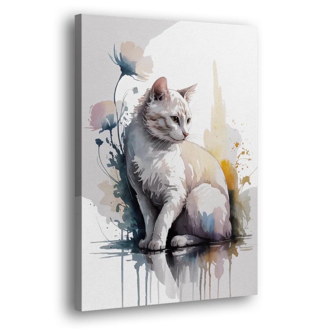 Minimalist White Cat Side - Canvas Wall Art