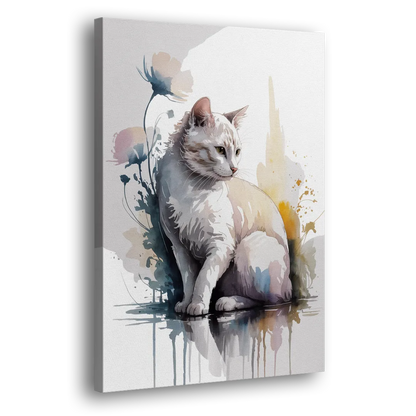 Minimalist White Cat Side - Canvas Wall Art