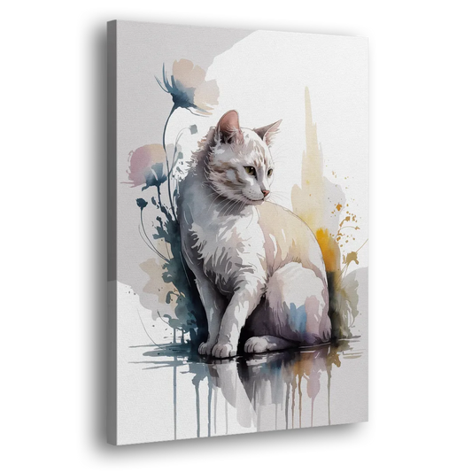 Minimalist White Cat Side - Canvas Wall Art