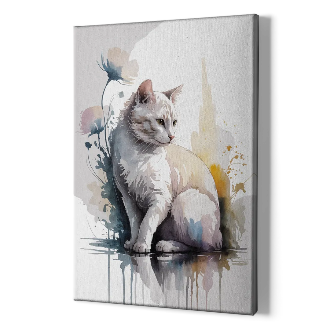 Minimalist White Cat - Canvas Print Art Sides
