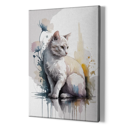 Minimalist White Cat - Canvas Print Art Sides