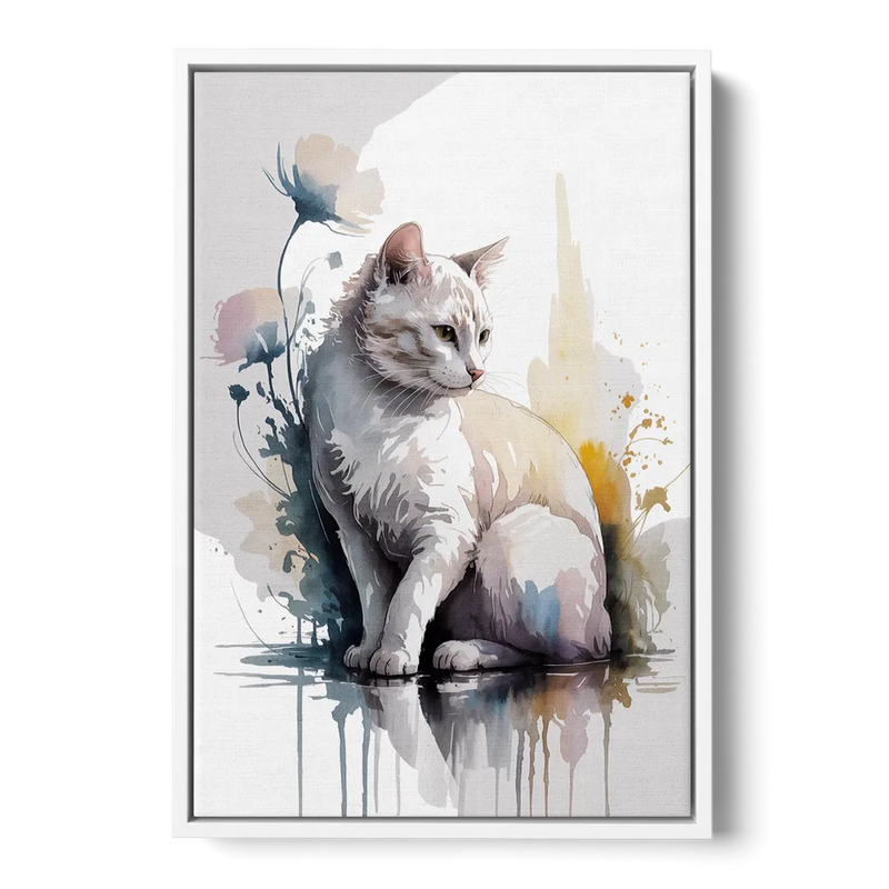 Minimalist White Cat Front - White Canvas Wall Art