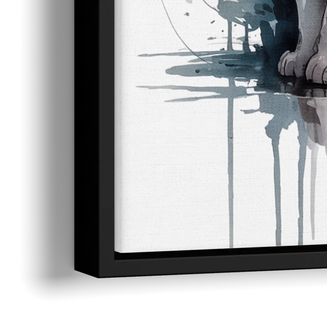 Minimalist White Cat - Close-Up Black Frame Canvas