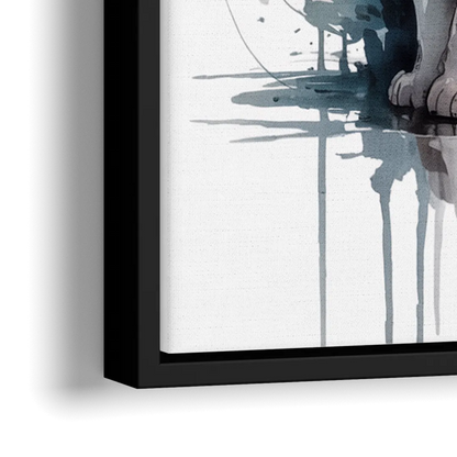 Minimalist White Cat - Close-Up Black Frame Canvas