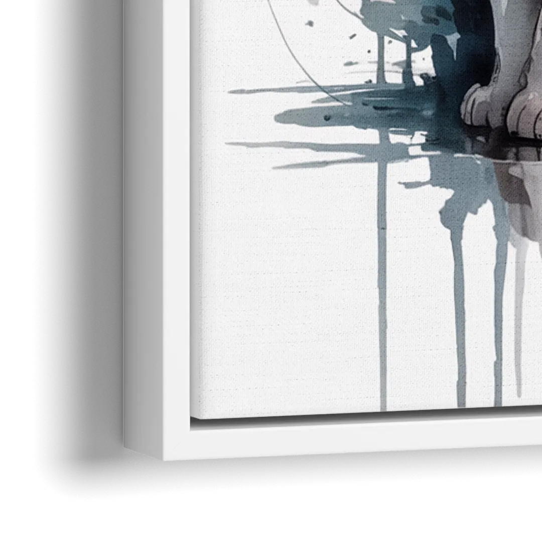 Minimalist White Cat - Close-Up White Frame Canvas