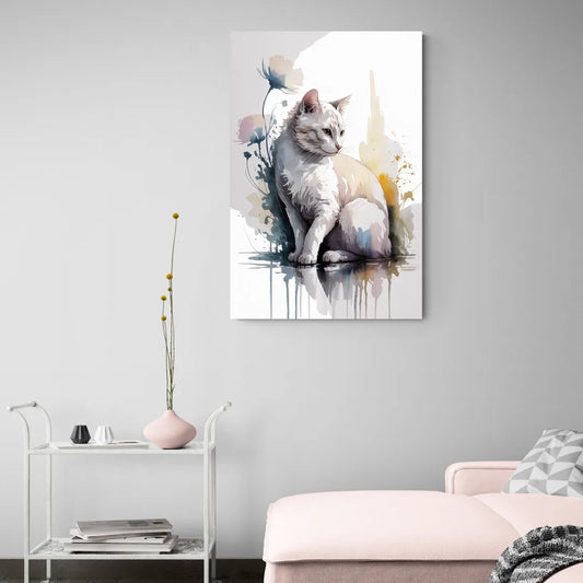 Minimalist White Cat - Canvas Wall Art Living Room