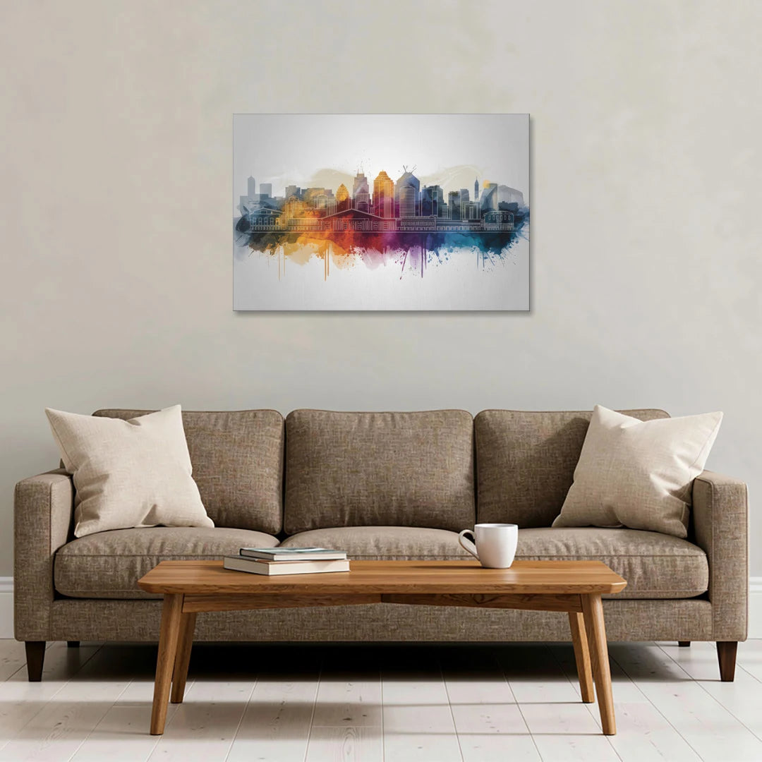 Minneapolis Downtown Cityscape - Canvas Wall Art - Sofa - 36x24