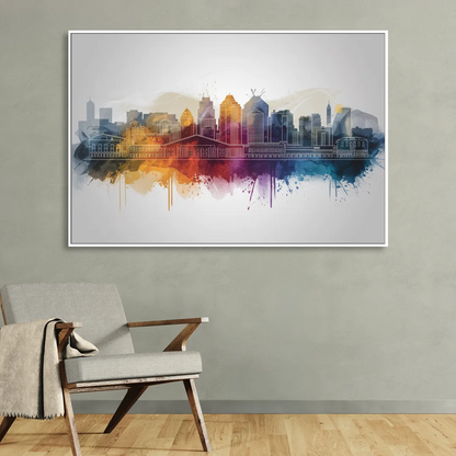 Minneapolis Downtown Cityscape Living Room - White Canvas Wall Art