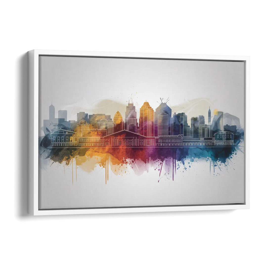 Minneapolis Downtown Cityscape Side - White Canvas Wall Art