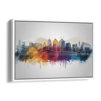 Minneapolis Downtown Cityscape Side - White Canvas Wall Art