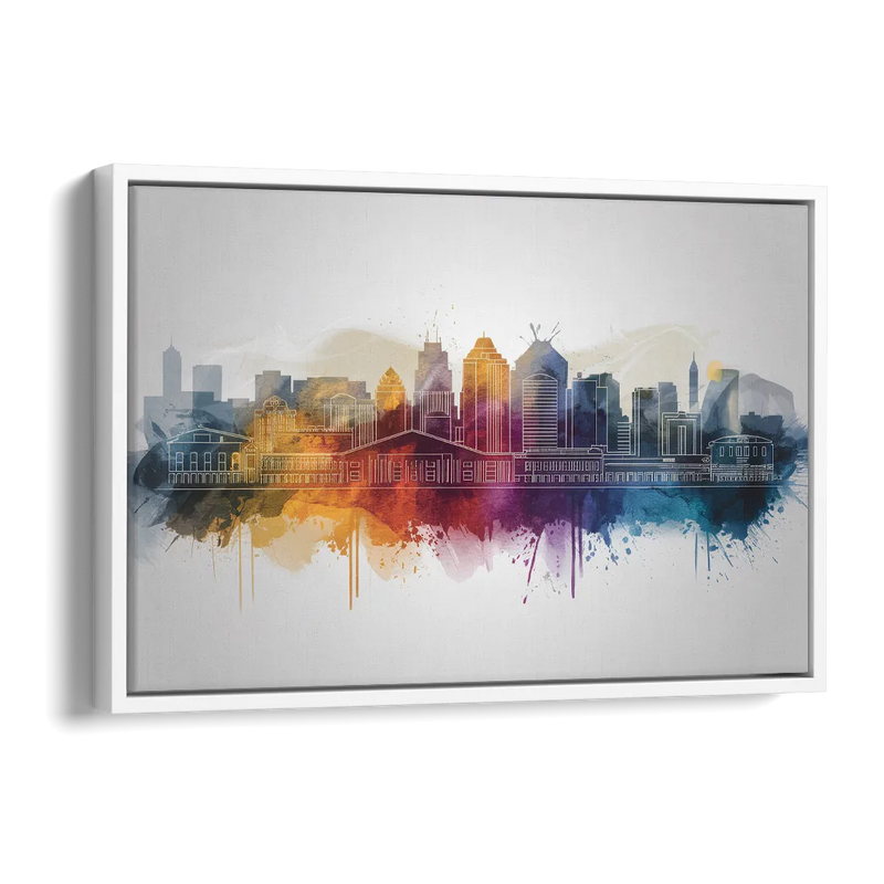 Minneapolis Downtown Cityscape Side - White Canvas Wall Art