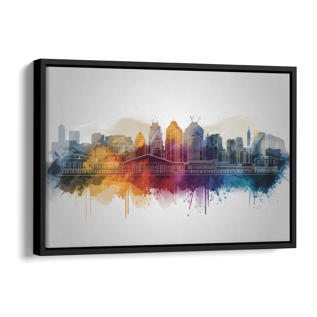 Minneapolis Downtown Cityscape Side - Black Canvas Wall Art
