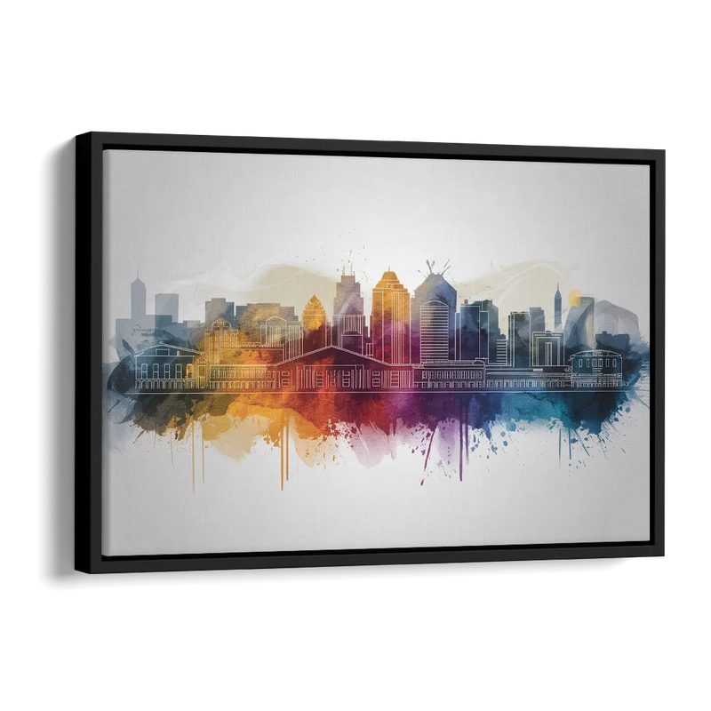 Minneapolis Downtown Cityscape Side - Black Canvas Wall Art
