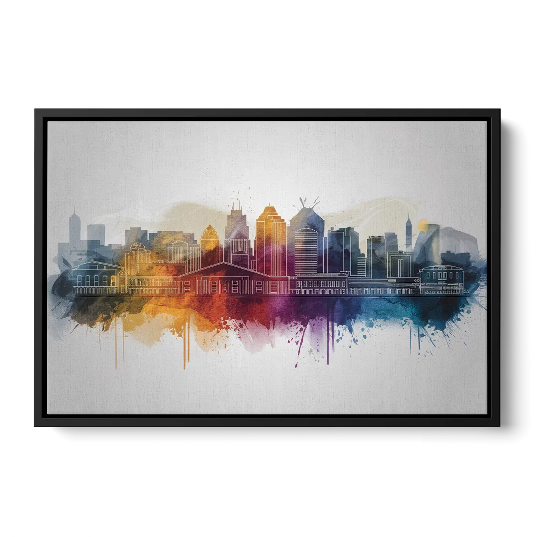 Minneapolis Downtown Cityscape Front - Black Canvas Wall Art