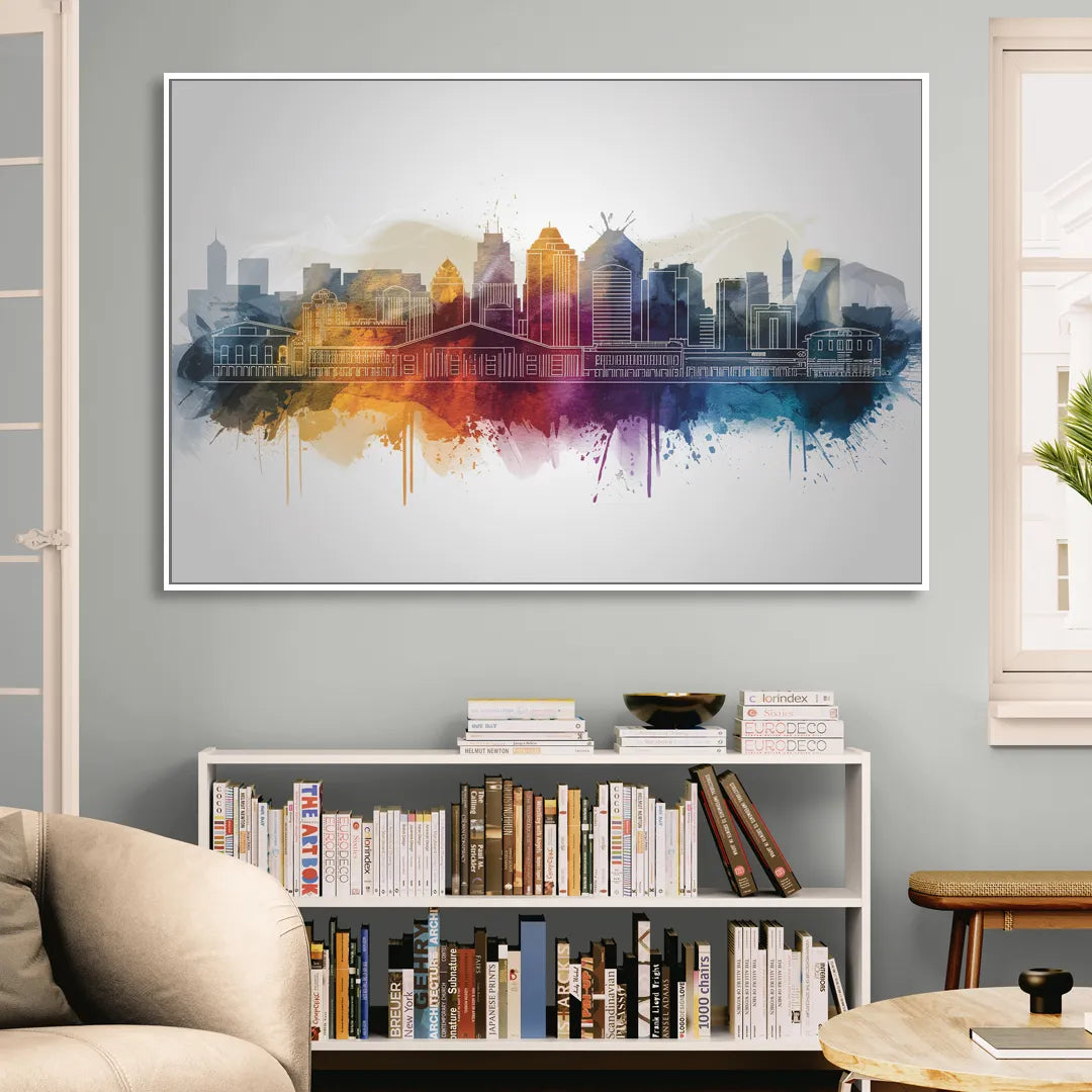 Minneapolis Downtown Cityscape Sitting Room - White Canvas Wall Art