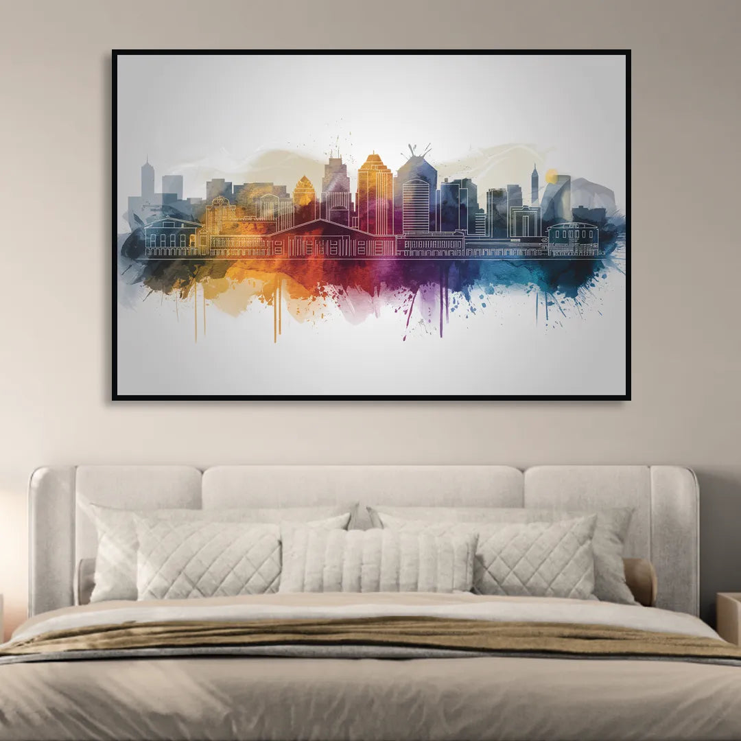 Minneapolis Downtown Cityscape Living Room - Black Canvas Wall Art