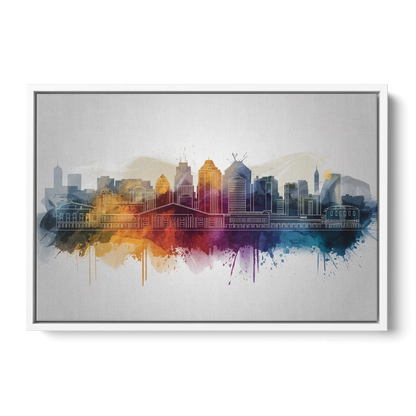 Minneapolis Downtown Cityscape Front - White Canvas Wall Art