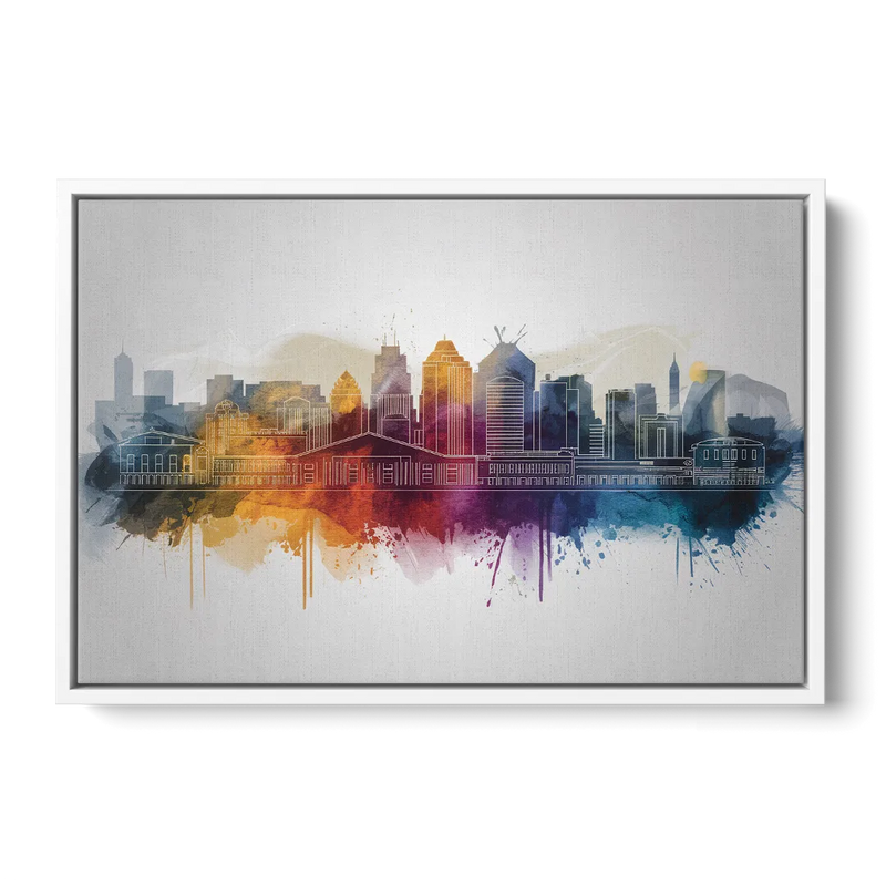 Minneapolis Downtown Cityscape Front - White Canvas Wall Art