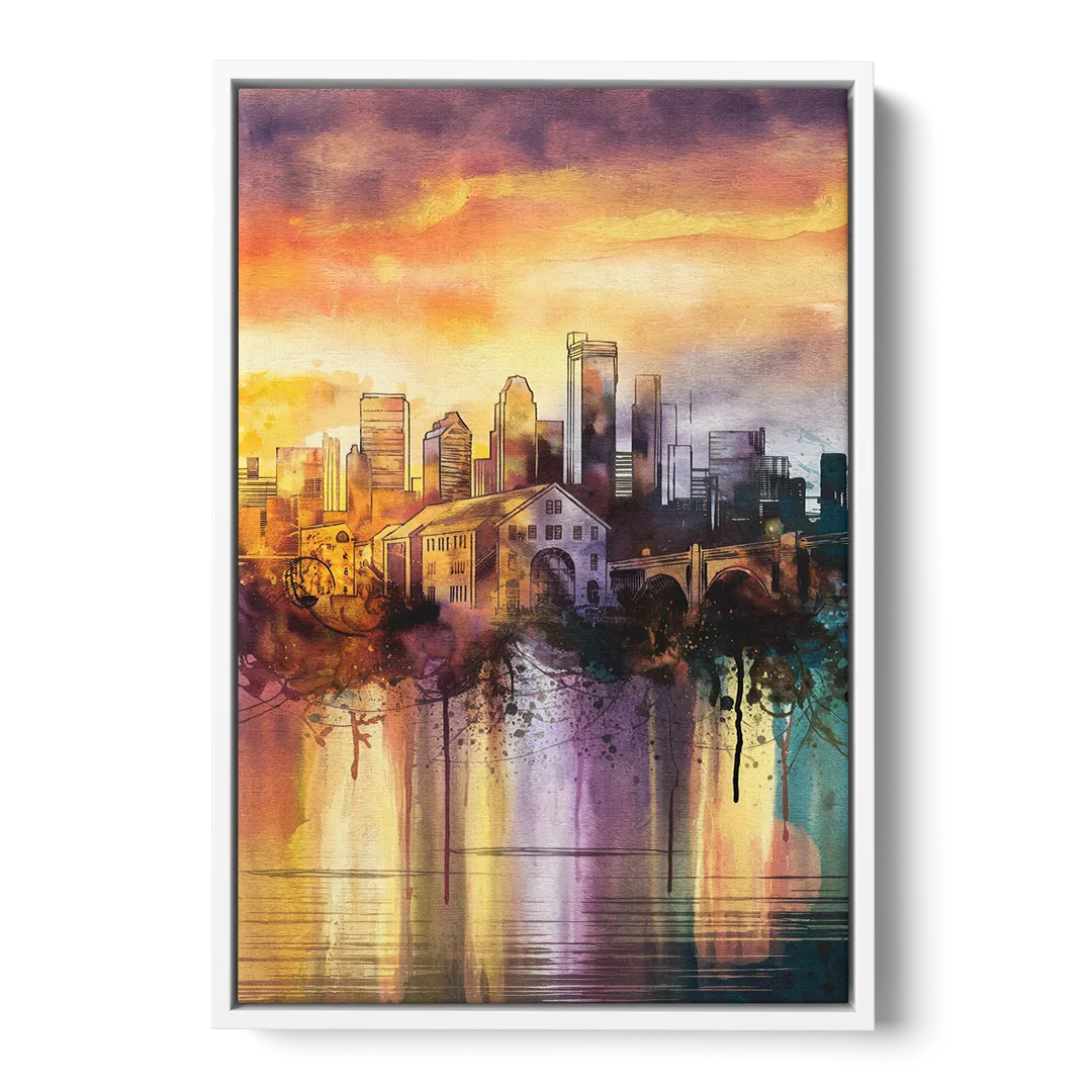 Minneapolis Historic Mill District Front - White Canvas Wall Art