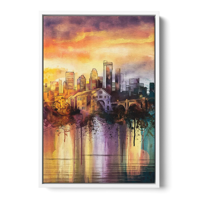 Minneapolis Historic Mill District Front - White Canvas Wall Art