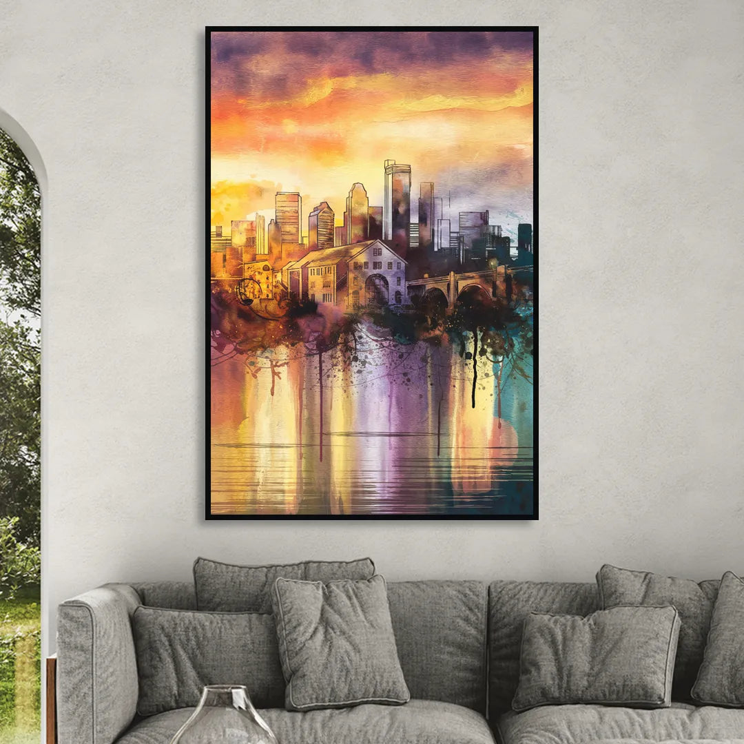 Minneapolis Historic Mill District Living Room - Black Canvas Wall Art