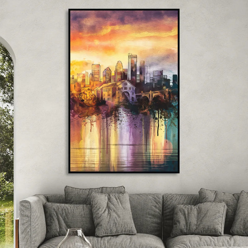 Minneapolis Historic Mill District Living Room - Black Canvas Wall Art