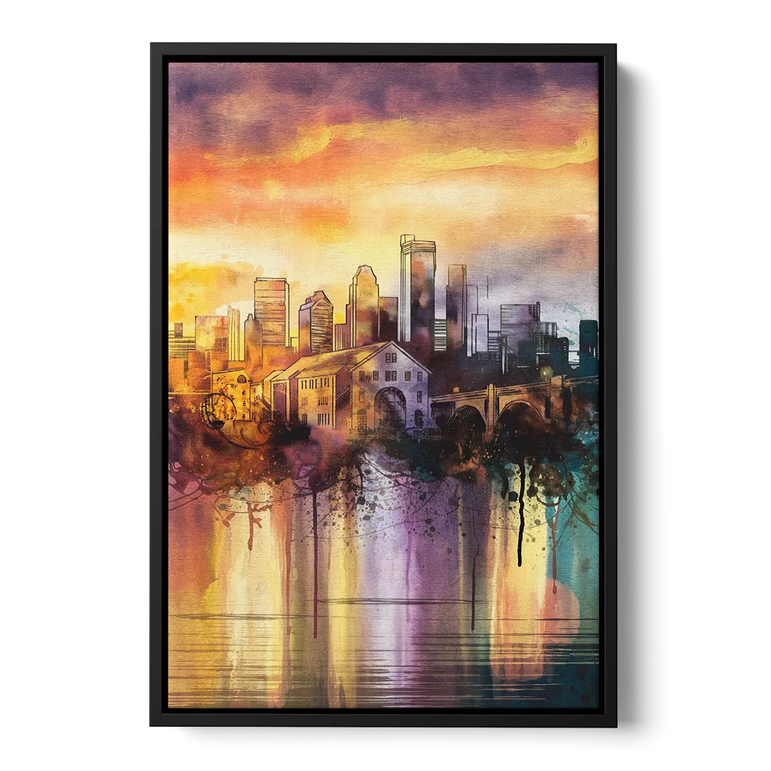 Minneapolis Historic Mill District Front - Black Canvas Wall Art