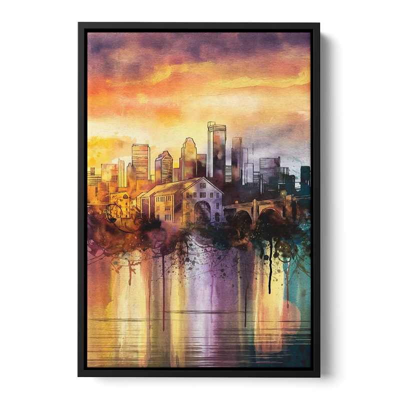 Minneapolis Historic Mill District Front - Black Canvas Wall Art