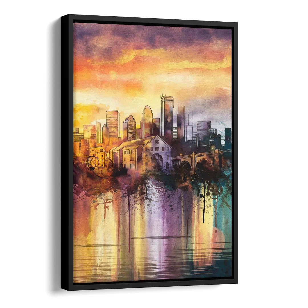 Minneapolis Historic Mill District Side - Black Canvas Wall Art