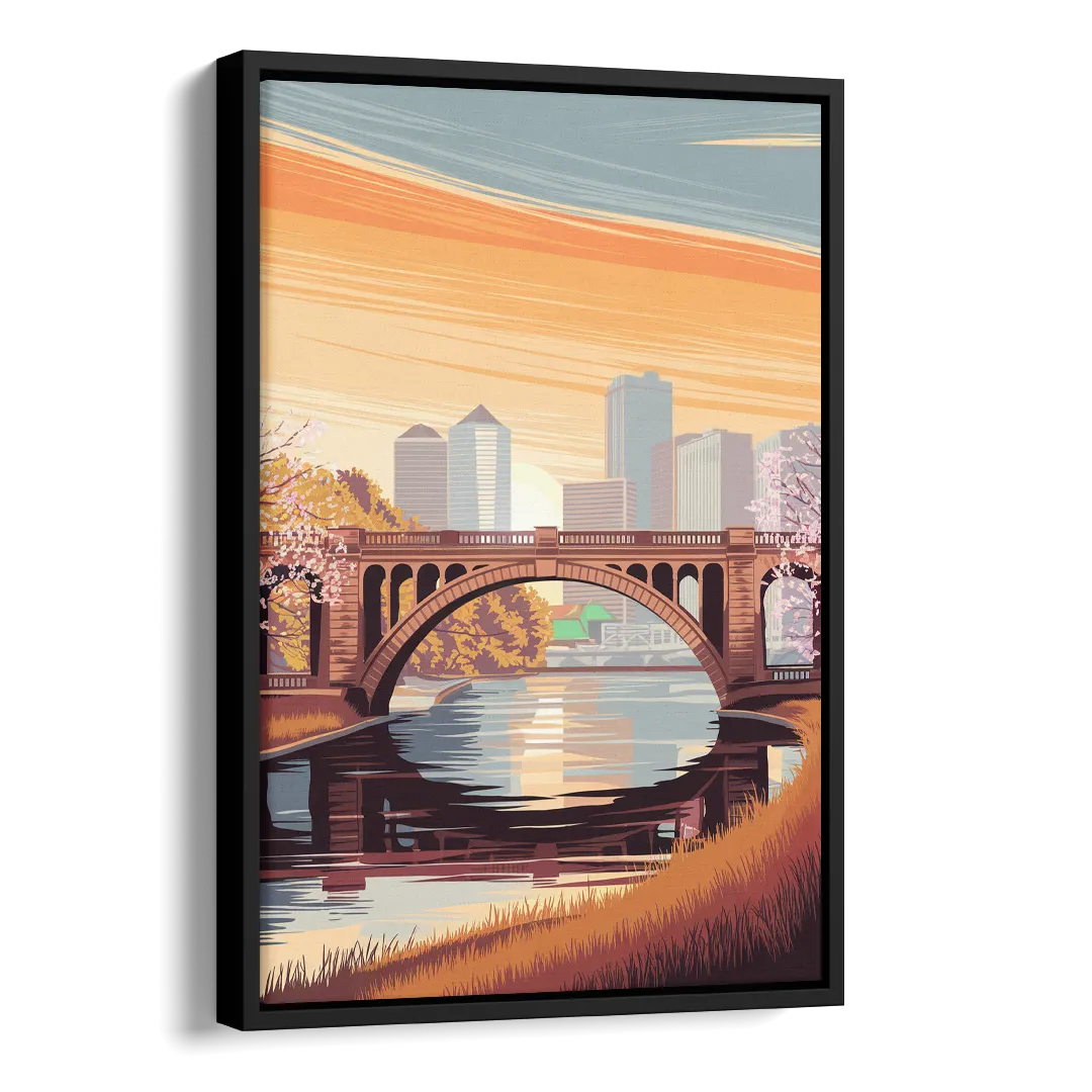 Minneapolis Iconic Stone Arch Bridge Side - Black Canvas Wall Art