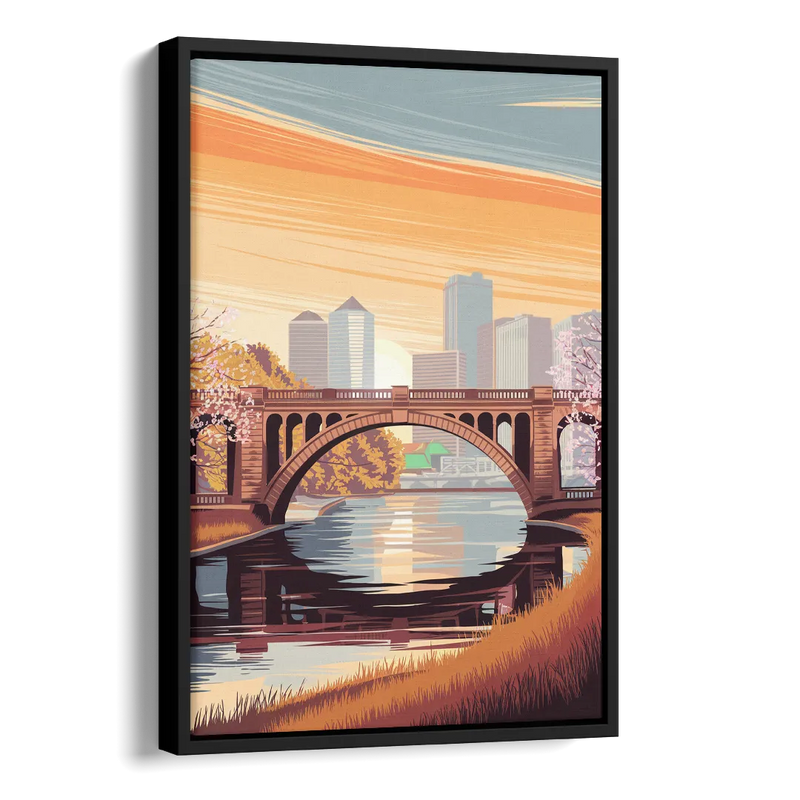 Minneapolis Iconic Stone Arch Bridge Side - Black Canvas Wall Art