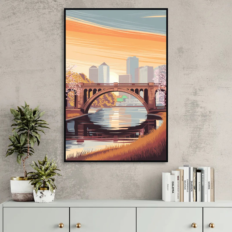 Minneapolis Iconic Stone Arch Bridge Sitting Room - Black Canvas Wall Art