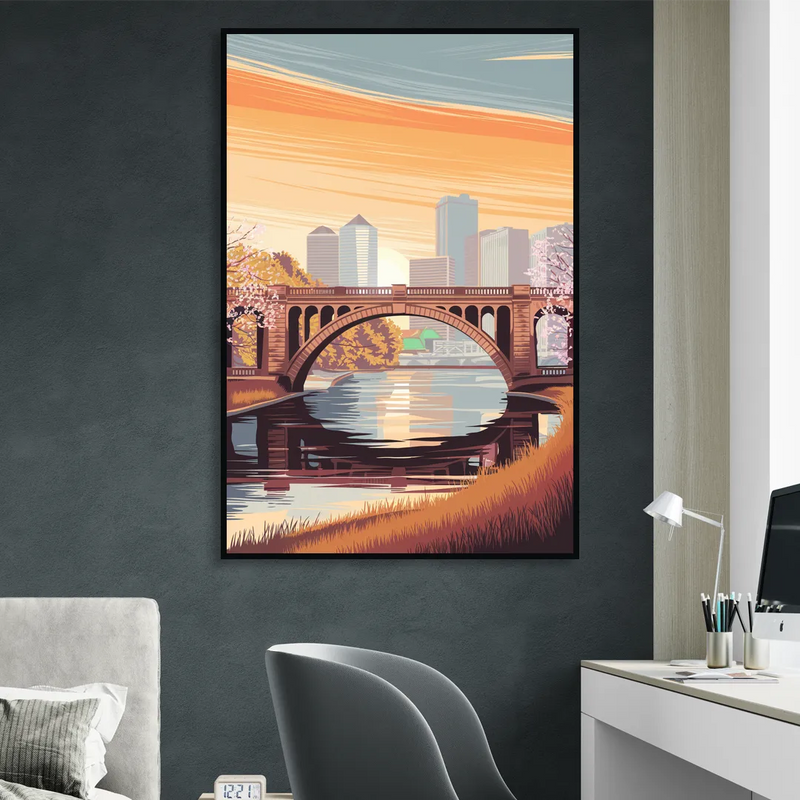 Minneapolis Iconic Stone Arch Bridge Living Room - Black Canvas Wall Art