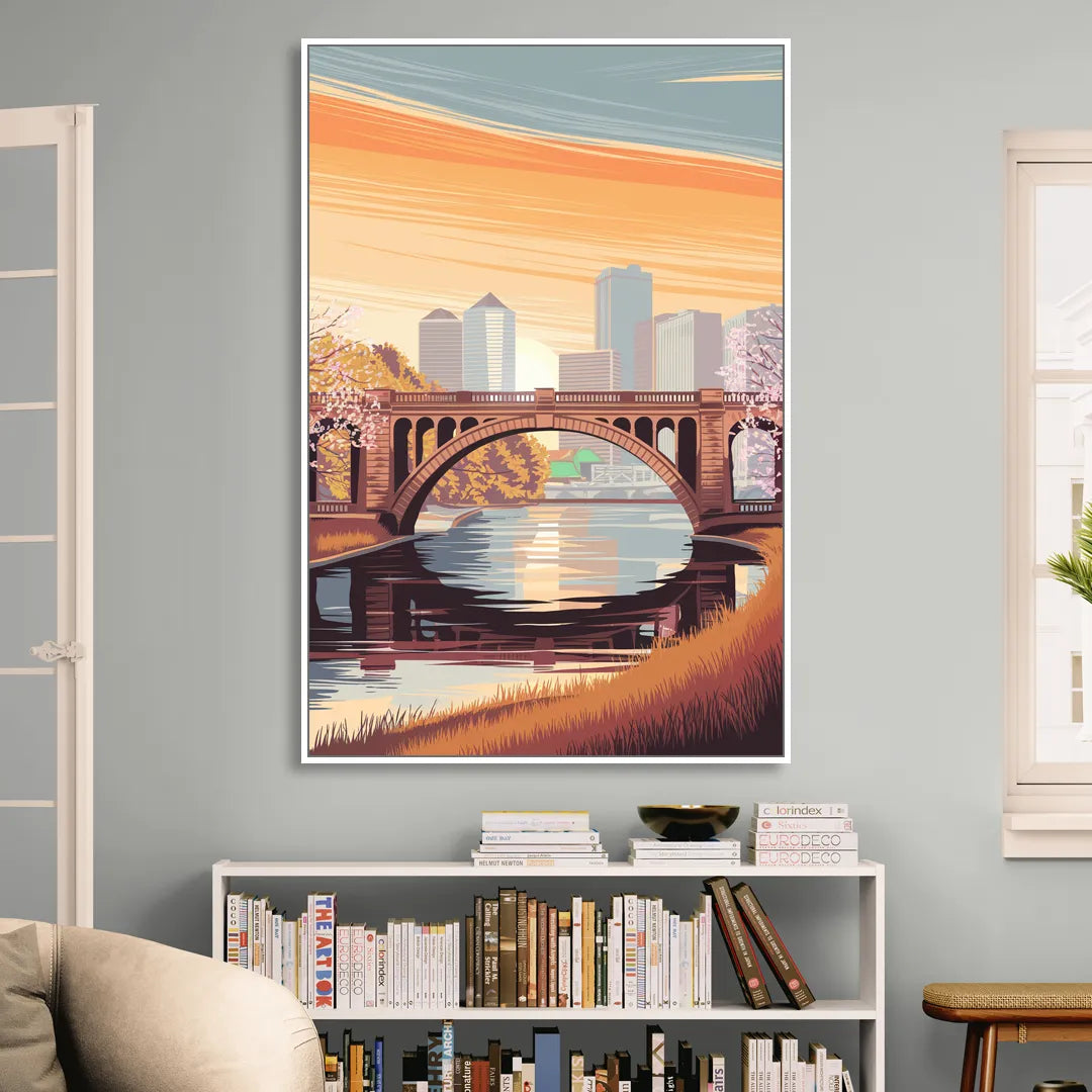Minneapolis Iconic Stone Arch Bridge Sitting Room - White Canvas Wall Art